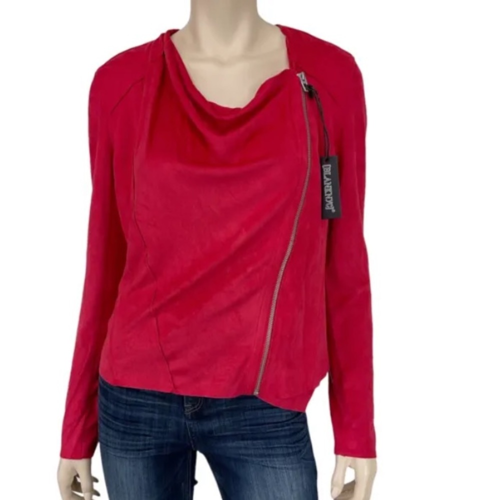 NWT BLANK NYC RED VEGAN FAUX LEATHER DRAPED ASYMMETRICAL MOTO STYLE JACKET - Picture 3 of 10